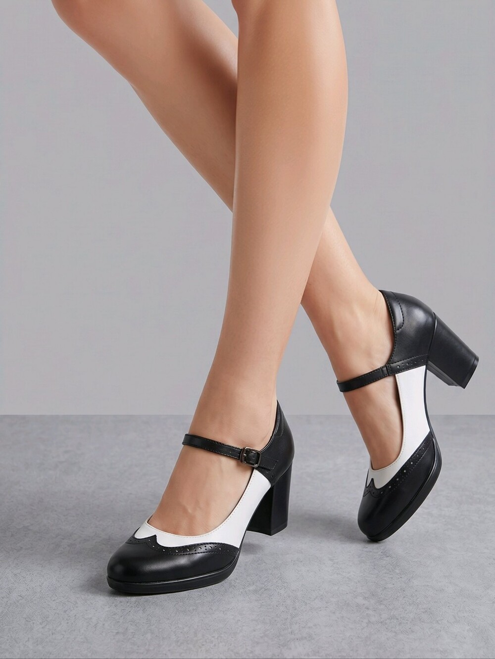 Dream Pairs B&W Oxford Mary Jane Block Heels